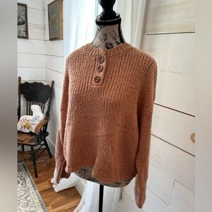 Pink Lily Cozy Knit Button pullover Sweater, pinkish mauve, size small. GUC